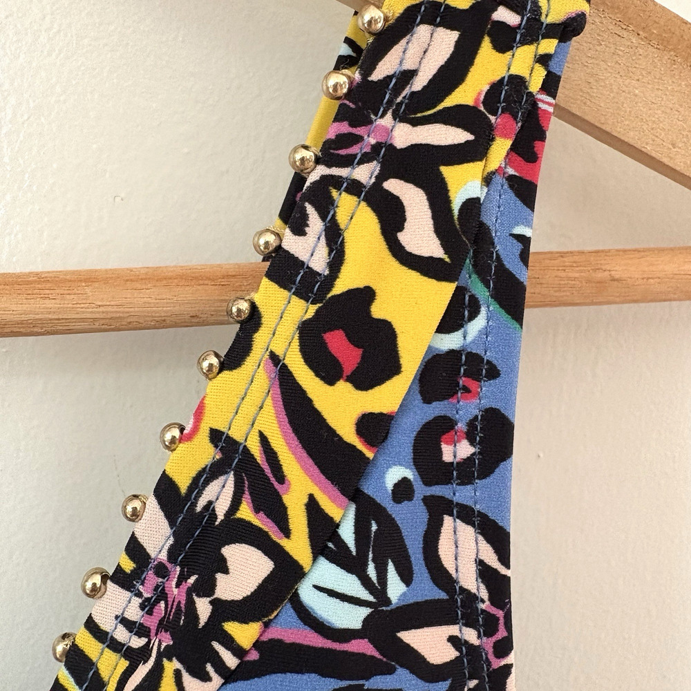 F&F One Piece Swimsuit Colorful Floral Animal Print Gold Stud Bathing Suit US 6 - Picture 3 of 14